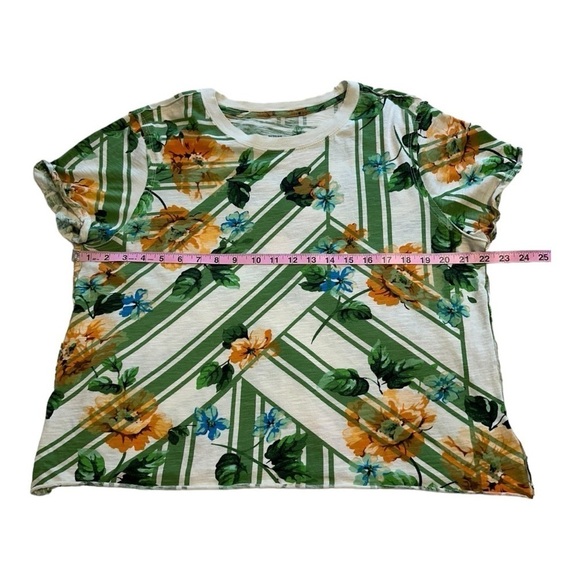 Anthropologie | Maeve Cropped Floral Striped Print Short Sleeve Tee - Size L - Picture 6 of 7